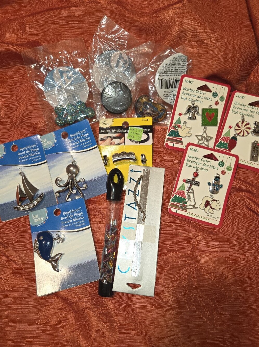 Charms Lot Sailboat Whale Octopus Snowman Xmas Angel Winter Big Glass Heart Bead